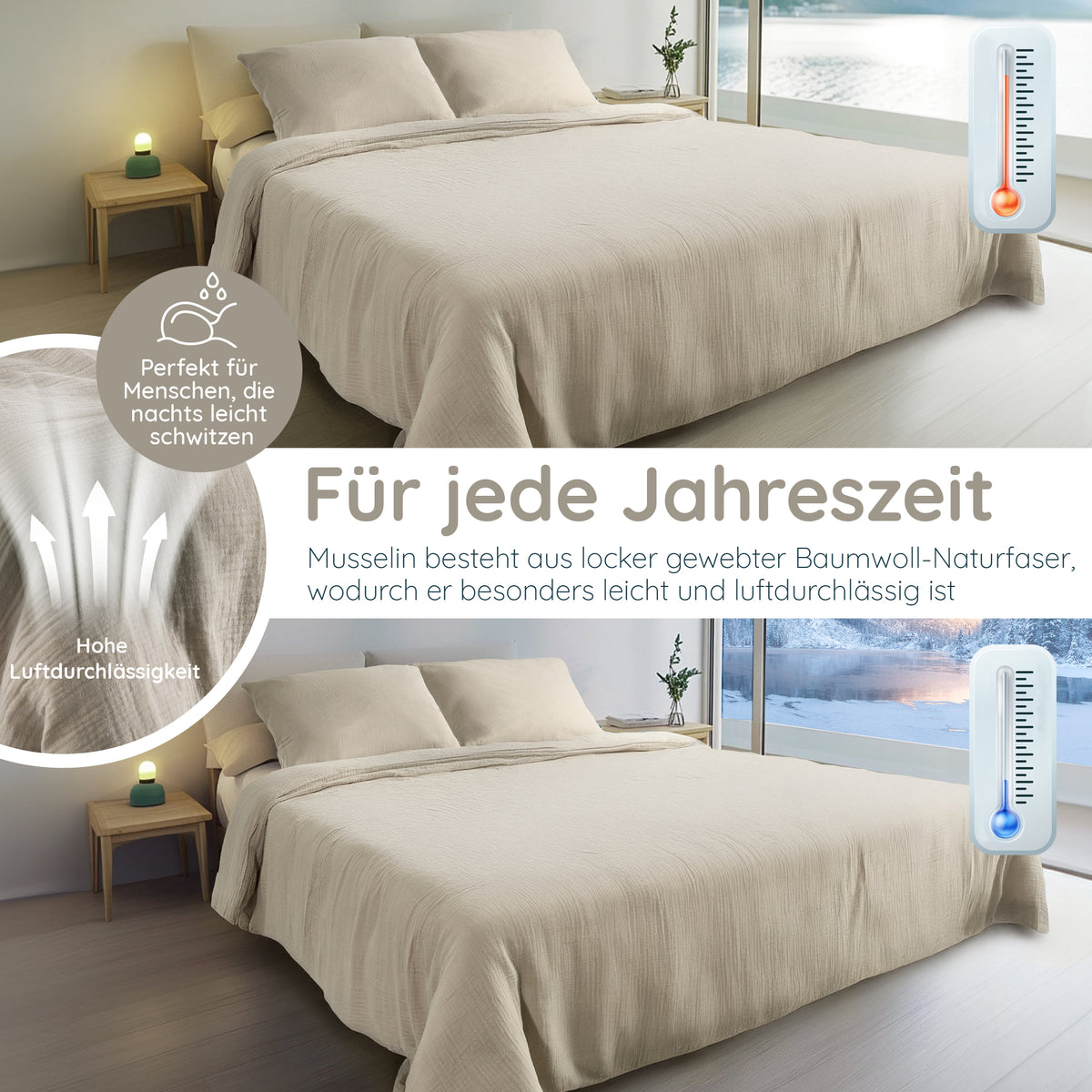Musselin BettwĂ€sche Signature 100% Baumwolle â atmungsaktiv & weich (O â pure shores GmbH