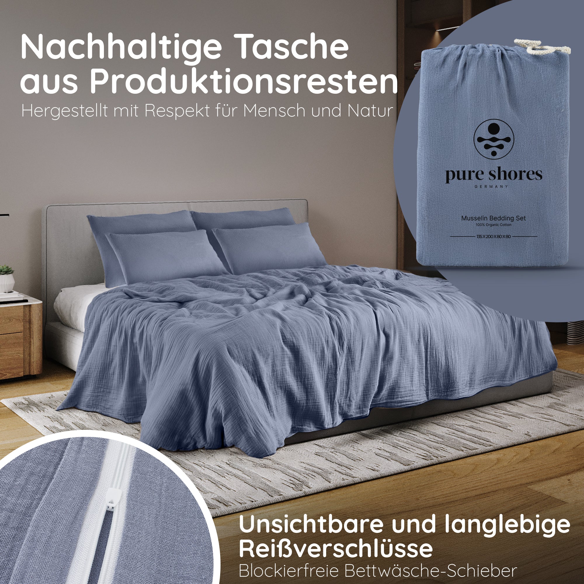 Musselin Bettwäsche [PREMIUM] 100% Baumwolle – atmungsaktiv & weich (OEKO-TEX®)