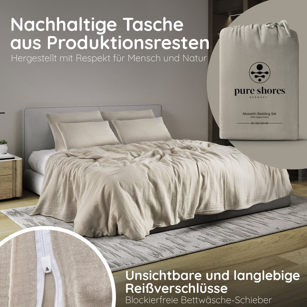 Musselin Bettwäsche Signature 100% Baumwolle – atmungsaktiv & weich (O – pure shores GmbH