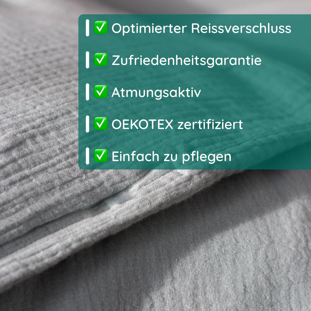 Musselin Bettwäsche [PREMIUM] 100% Baumwolle – atmungsaktiv & weich (OEKO-TEX®)